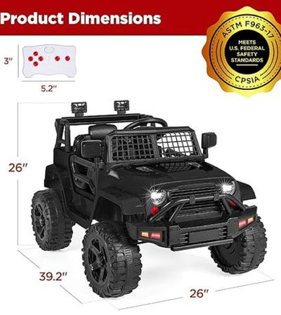 12V Kids Ride On Jeep Car W/Parent Remote Control - Black